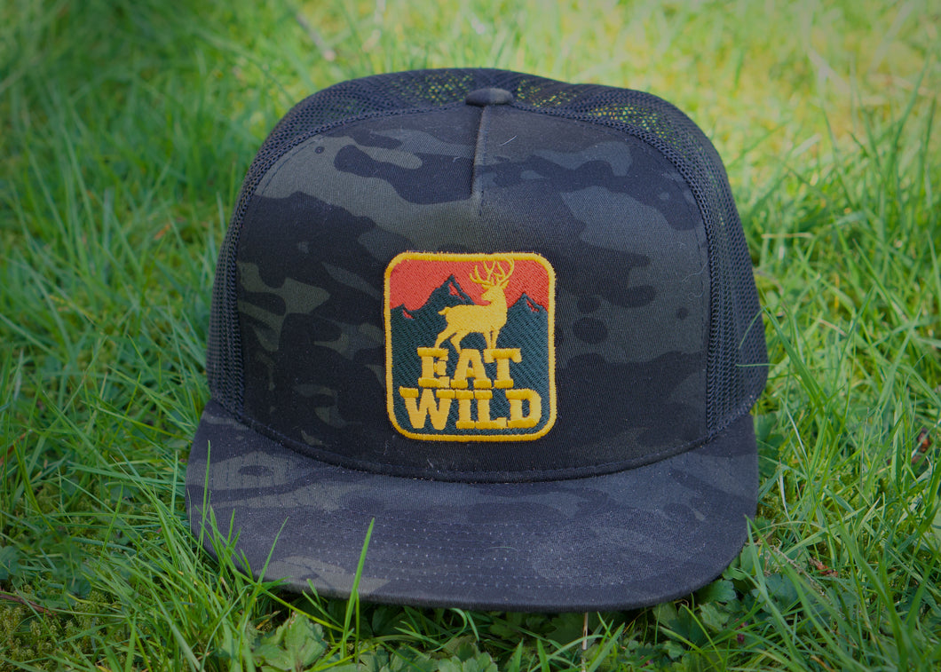 EatWild Black Camo Black Mesh Snapback Cap